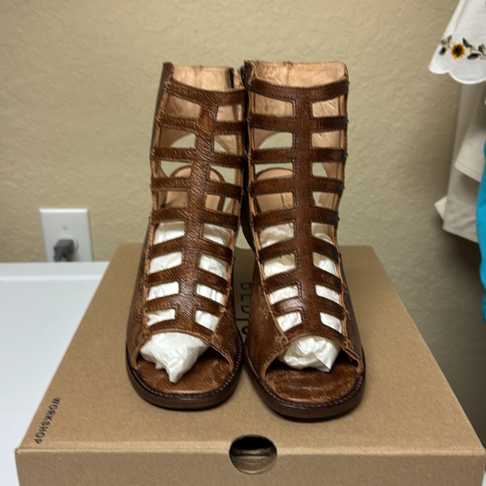 BED STU Occam Women's Caged Sandals Tan Lux Distressed Leather NEW